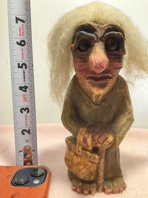 Vintage Nyform Norway Old Lady with Stick and Basket Good Luck Norwegian Troll 