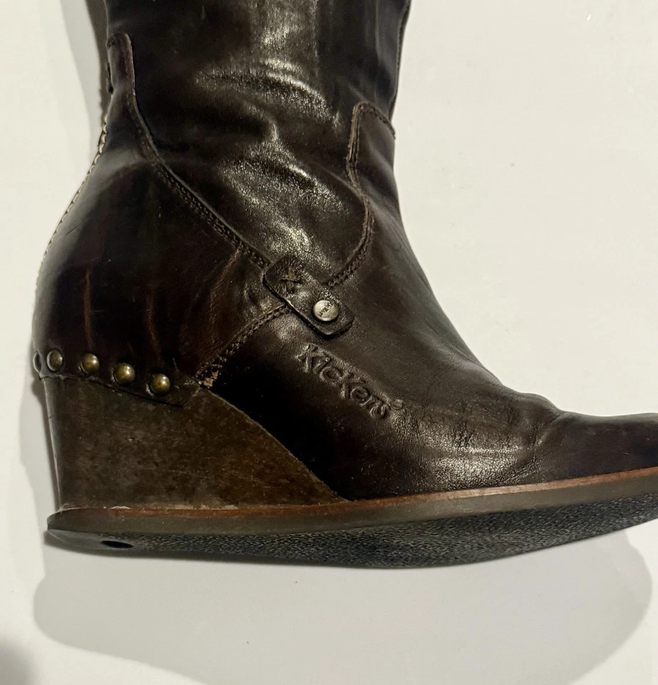 Botas De Colección Años 90 Y2K Marrón Gruesas Tacón Cuña Puntada Grunge Boho Francia 7.5 Foto 3 de 4