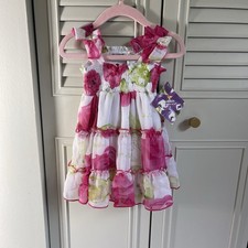 NEW BLUEBERI BOULEVARD dress 3T Pink Floral Sundress Chiffon Bow Ruffle