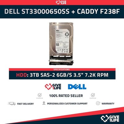 DELL ST33000650SS HDD 3TB SAS-2 6GB/S 3,5'' 7,2K RPM PN:91K8T + CADDY PN: F238F