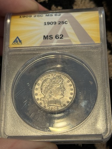 1909 MS62 Anacs Barber Quarter Blast White Type Coin PQ Nice