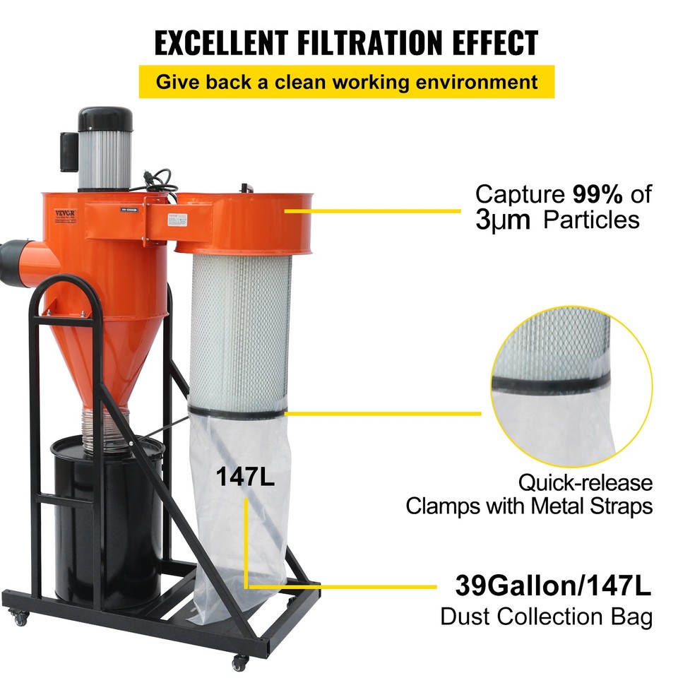 VEVOR Dust Collector Woodworking Dust Collection 2HP 120V 1167 CFM ...