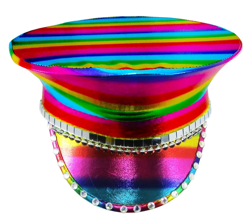 Chapéu capitão militar iridescente arco-íris drag orgulho gay tachas festival steampunk - Imagem 4 de 4