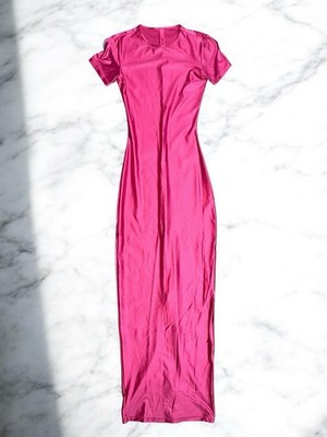 SKIMS XS Hot Pink Short Sleeve Bodycon Jersey Maxi Dress Women s Nylon Spandex