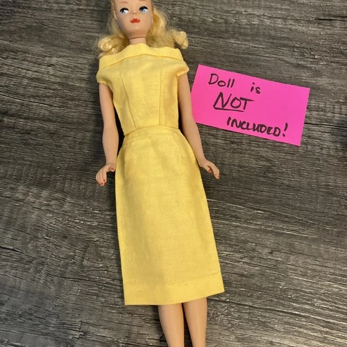 Vintage Barbie Fashion Doll Size Bright Yellow Sheath Dress - 1960s - EXC