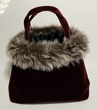 Vtg 90s Y2K Velvet Purse Faux Fur Trim Burgundy Sold by Kohl  s Unbranded Holiday
