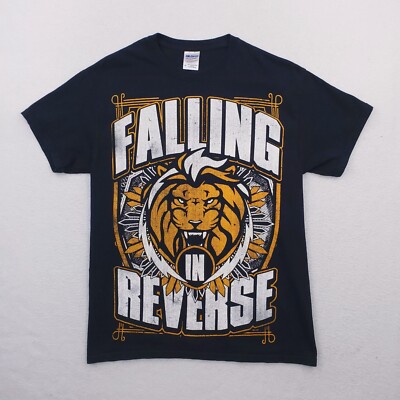 Falling In Reverse Shirt Mens Medium Black Gold Lion Shield Music Rock Band Tee