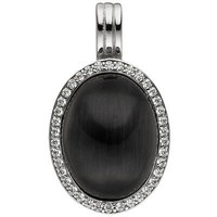AnhäNger Mondstein-Imitation Schwarz Mit WöLbung Oval 38 Zirkonia 925 Silber