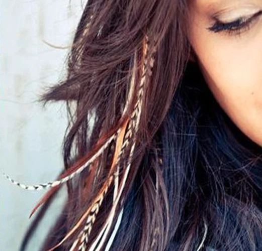 Feather Hair Extensions NATURAL WIDE n' SKINNY Grizzly LONG 20pc Tools Beads Kit - image 4 of 4