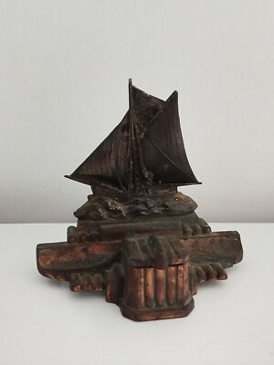 Vintage sehr schöne Tintenfass Feder Boot Segelboot Regel Schule Schreiben Art Deco