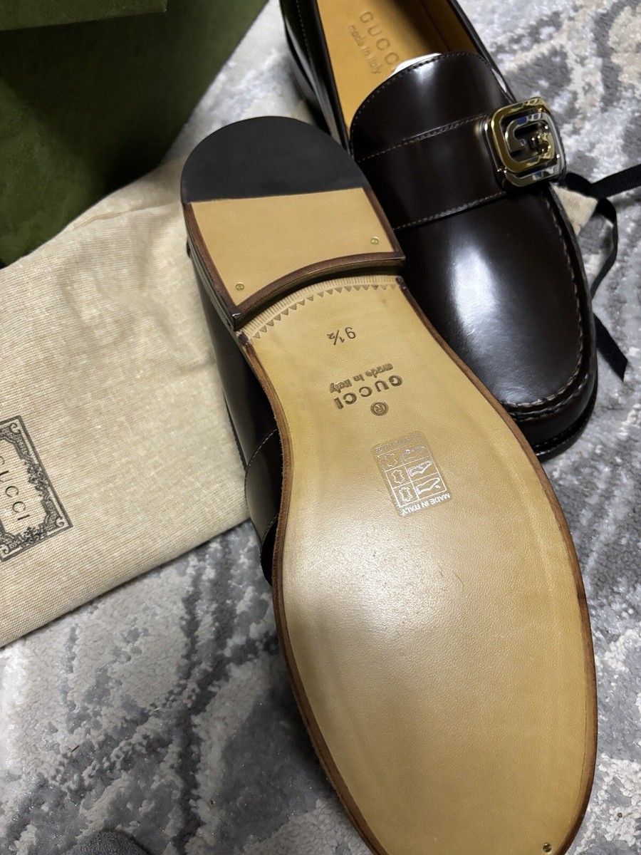 Gucci DARK COCOA POLISH LEATHER SILVER GOLD GG LOGO LOAFERS size Us 10 s-l400.jpg main image 4