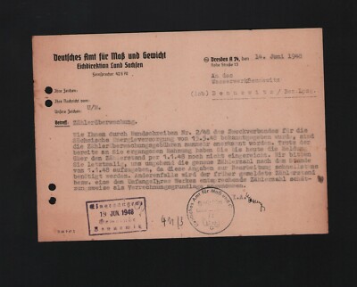 DRESDEN, Brief 1948, Deutsches Amt für Mass und Gewicht Eichdirektion Land Sachs