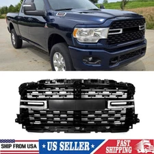 Gloss Black+Chrome Front Grille For 2019 2020-2024 RAM 2500 3500 4500 Big Horn