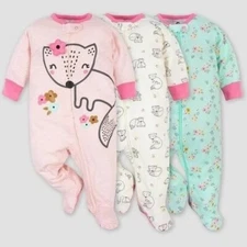 Gerber Baby Girl Gerber Sleep And Play Fox Size 0-3 Months Sleepers 3pc New