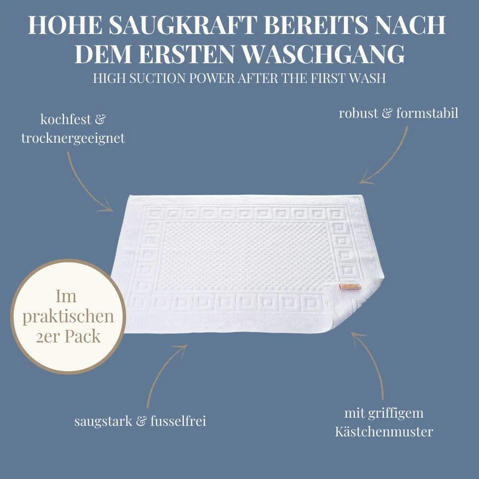 2 x Badematte Duschvorleger 50x70 cm weiß 100% BW Griechenbordüre & Waffelmuster - Bild 3 von 4