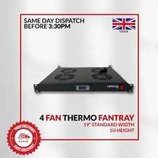 1U Thermostatic Fan Tray 19 inch 4 Fan Rack Mount Unit UK Plug Data Cabs