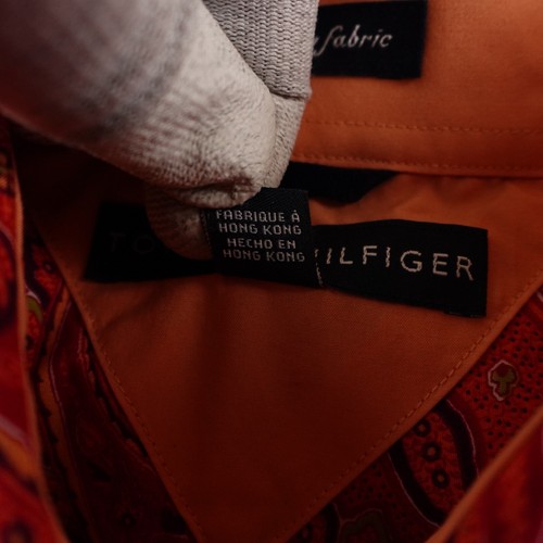 Vintage Tommy Hilfiger Shirt Men XL Paisley Red Orange 80s 2-Ply Fabric - Picture 6 of 8