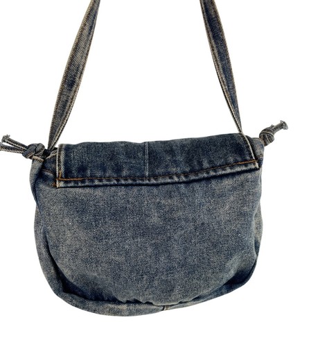 Bolso de Hombro Denim Vintage Cartera Correa Anudada Ajustable y Acentos de Cuero - Imagen 4 de 15