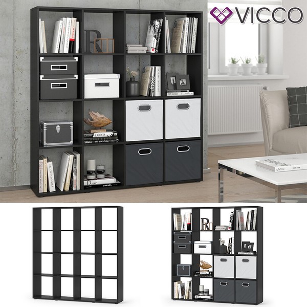 Raumteiler BüCherregal Standregal Regal Wandregal Karree 16 FäCher Schwarz Vicco-image
