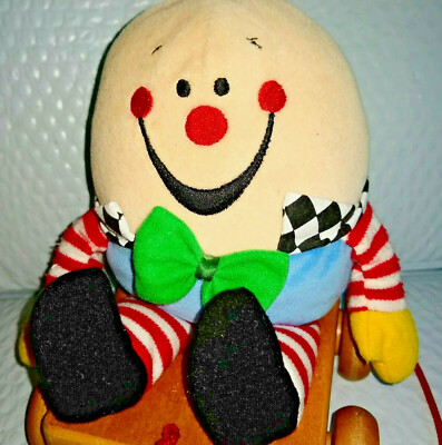 Vintage Eden HUMPTY DUMPTY Plush Musical Pull Toy Wooden Base