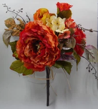 Rustic Floral Peony Rose Hydrangea Bouquet Decor Dark Orange Yellow Hobby Lobby