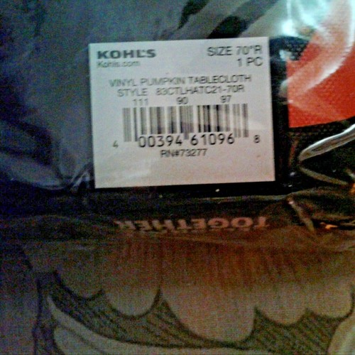 NEW Kohls 70" Round Vinyl Mod Halloween Tablecloth JOL Pumpkins Dots Black - Picture 4 of 4