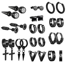 13 Pairs Set Punk Spiked Rivet Cross Norse Viking Rune Hoop Dangle Earrings Stud