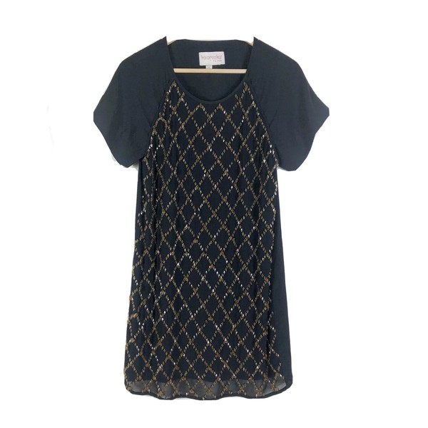 Keepsake The Label S 8 10 Black Beaded Shift Mini Dress Short Sleeve