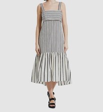  385 Theory Women's Black Striped Cotton Tie-Back Sleeveless Midi Dress Size S
