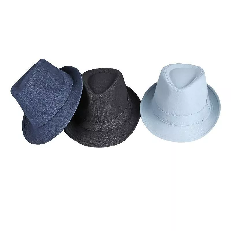 Men Unisex Denim Trilby Fedora Hat Cap Short Brim Panama Jazz Blue