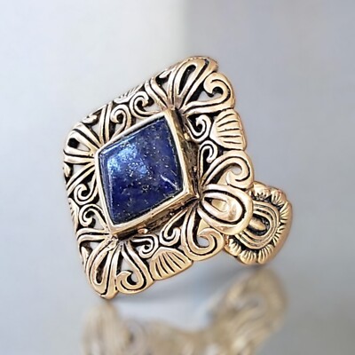 Vintage Barse Artisan Crafted Blue Lapis Lazuli Bronze Ring Size 9