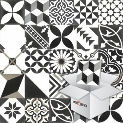 Handgemachte Zementfliesen Patchwork 20×20cm   Schwarz Weiß Grau   22 /m²