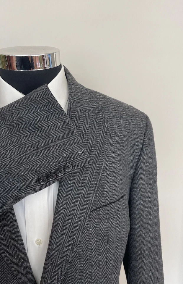 Chaqueta Abrigo Deportivo Gris Lana Blazer Tweed Dos Botones Tasso Elba Para Hombres Talla 46L Foto 4 de 4