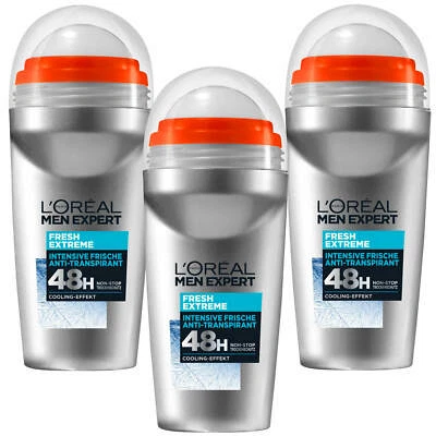 3x 50ml Loreal Men Expert Deodorant Roll On Fresh Extreme 48h Anti Perspirant