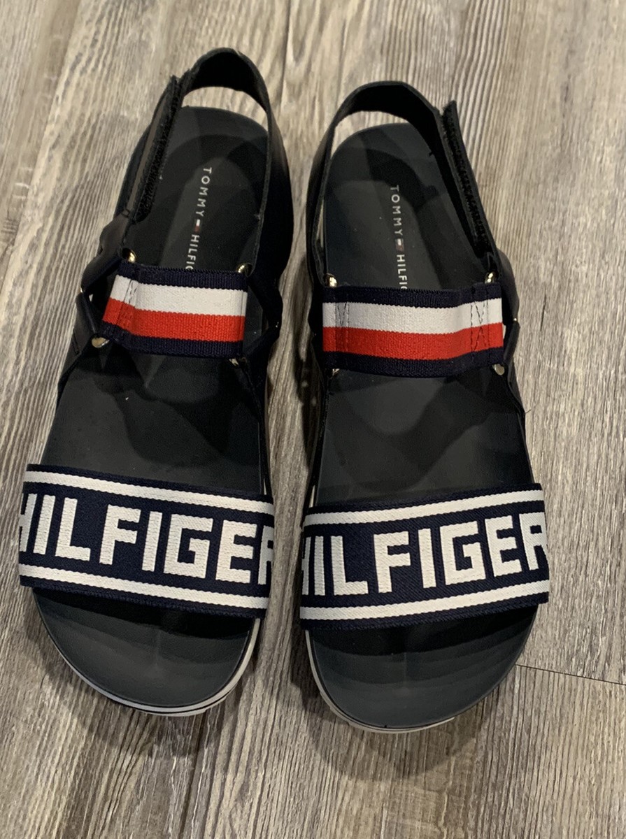 トミーフィルフィガー Beliz サンダル Tommy Hilfiger Women's BELIZ Navy Blue Striped Straps Open