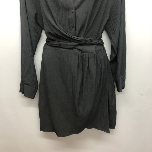 Zara Women's Black Crinkle Belted Casual Shirt Dress Medium Collared - Picture 5 of 12
