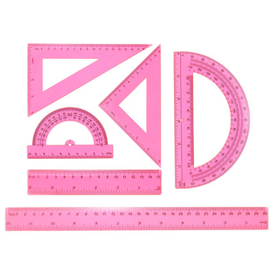 6pcs Triangular Ruler Set 15/30cm Plastic Ruler Protractor Triangle Ruler Red