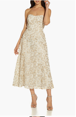 green emerald velvet dress Floral Embroidery Illusion Midi Dress In Ivory Gold main image 1