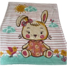 Baby Joy Baby Blanket Pink White Stripes Cute Bunny Clouds Sun Birds Flower