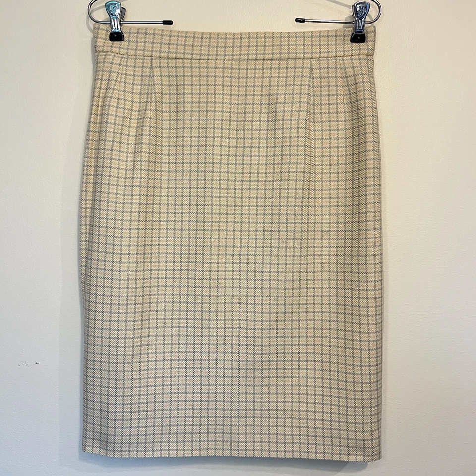 Falda lápiz de colección Escada Margaretha Ley para mujer 40 cuadros a cuadros carrera seda cachemir