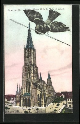 Ulm a. D., Blick auf das Münster aus der Vogelschau, Ansichtskarte 