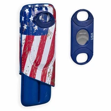 LOTUS USA 62 RG Cigar Case & Cigar Cutter Gift Set - Flag & Blue