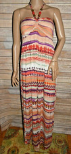 NWT AMERICAN RAG S M BEADED HALTER SMOCKED PADDED BOHO PINK YELLOW MAXI DRESS