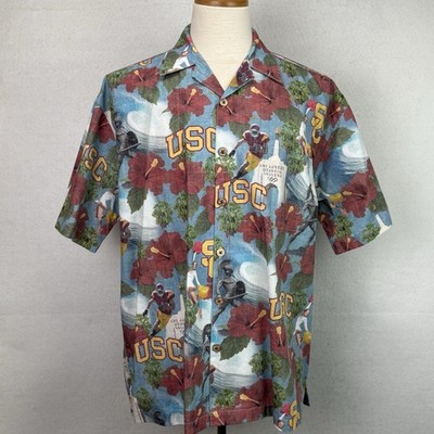 Team Trojan Hawaiian Camp Button Up Shirt Men's Large USC Trojans Coliseum VTG