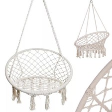 Dondolo Poltrona Amaca Sospesa Intrecciata Beige Sedia Altalena Interni Esterni