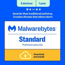 NEW 2026 Malwarebytes Anti-Malware Premium 5 PCs / 1 Year Cybersecurity Emailed