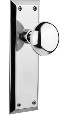 Nostalgic Warehouse New York Door Knob with Long Plate Solid Brass Vintage - Image 1 of 4
