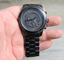 Michael Kors Runway Chronograph Watch Men 45mm Black Dial Black Tone MK8157 Runs