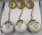3 VTG Hardwire Ceiling Swag Chain Gold Maple Leaf Caged Milk Glass Globes Lights