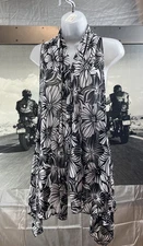 Molly + Max Black White Sleeveless Open Front Cardigan Duster Size S Made In USA